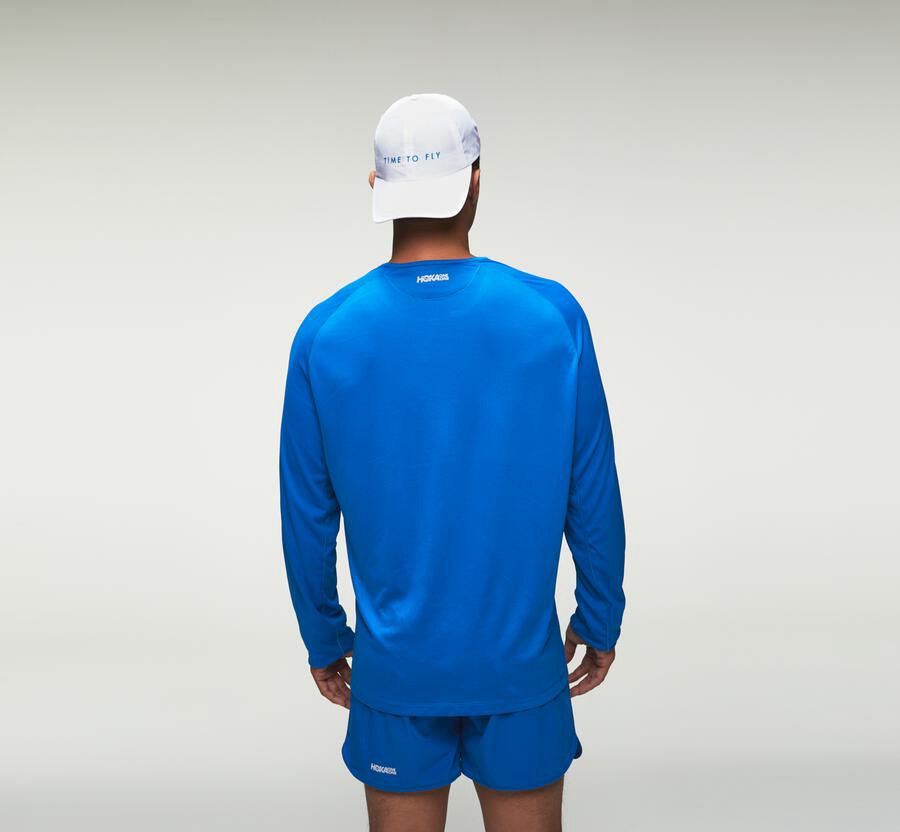 Hoka Australia One One Performance Long Sleeve - Mens Tops Blue - PYBJS-6180